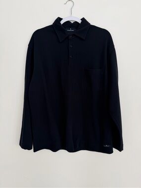 Ermenegildo Zegna Black Long Sleeve Polo Shirt Made in Italy L